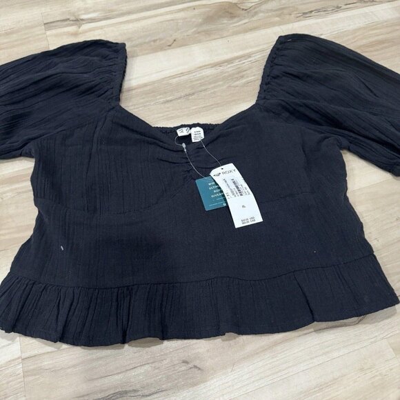 Women’s Roxy Black Top Blouse NWT peplum Size X-Large Xl - Picture 2 of 7